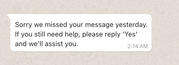 Template message to reengage customers after 24h