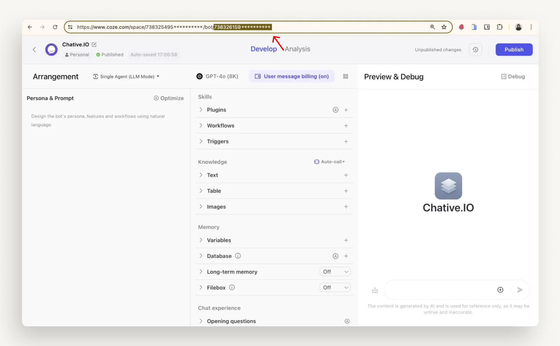 Copy the ID from the bot&#39;s URL in Coze