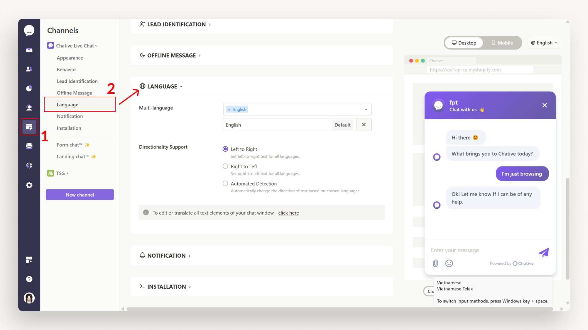 Set Up Live Chat Language