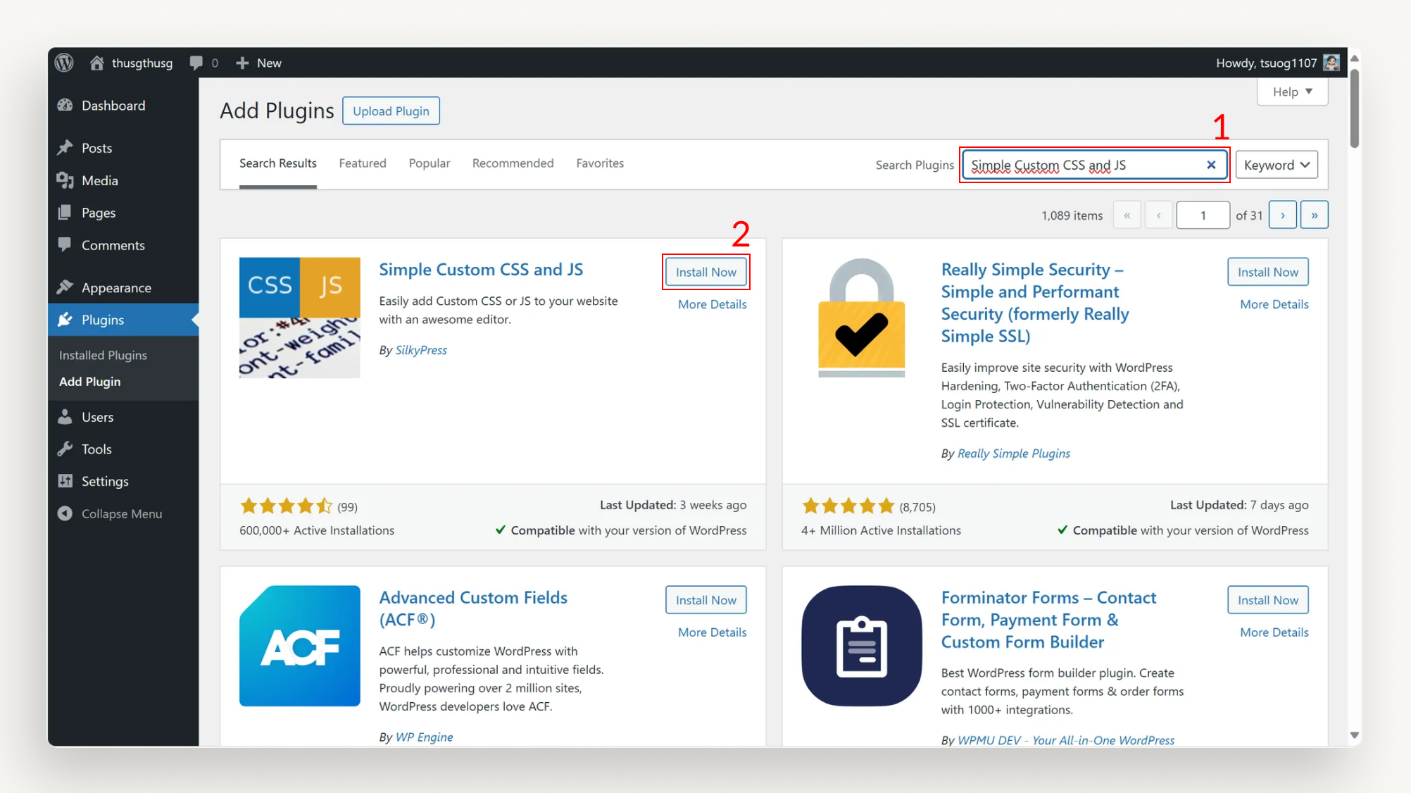 Install Simple Custom CSS and JS, then Activate