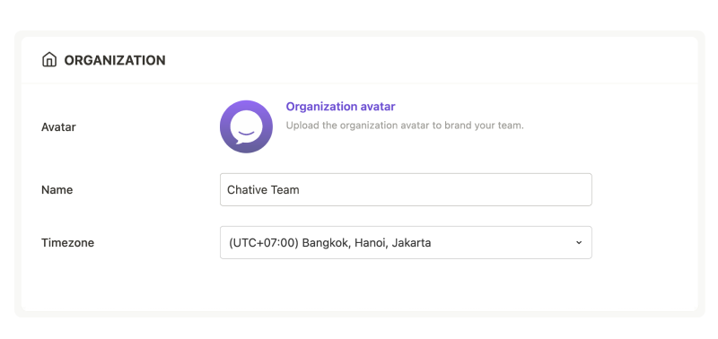 Set up your organization by adding name and time zone