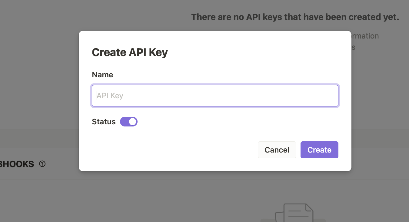 The image displays a popup for creating an API key!