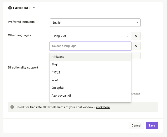Add more languages to your live chat