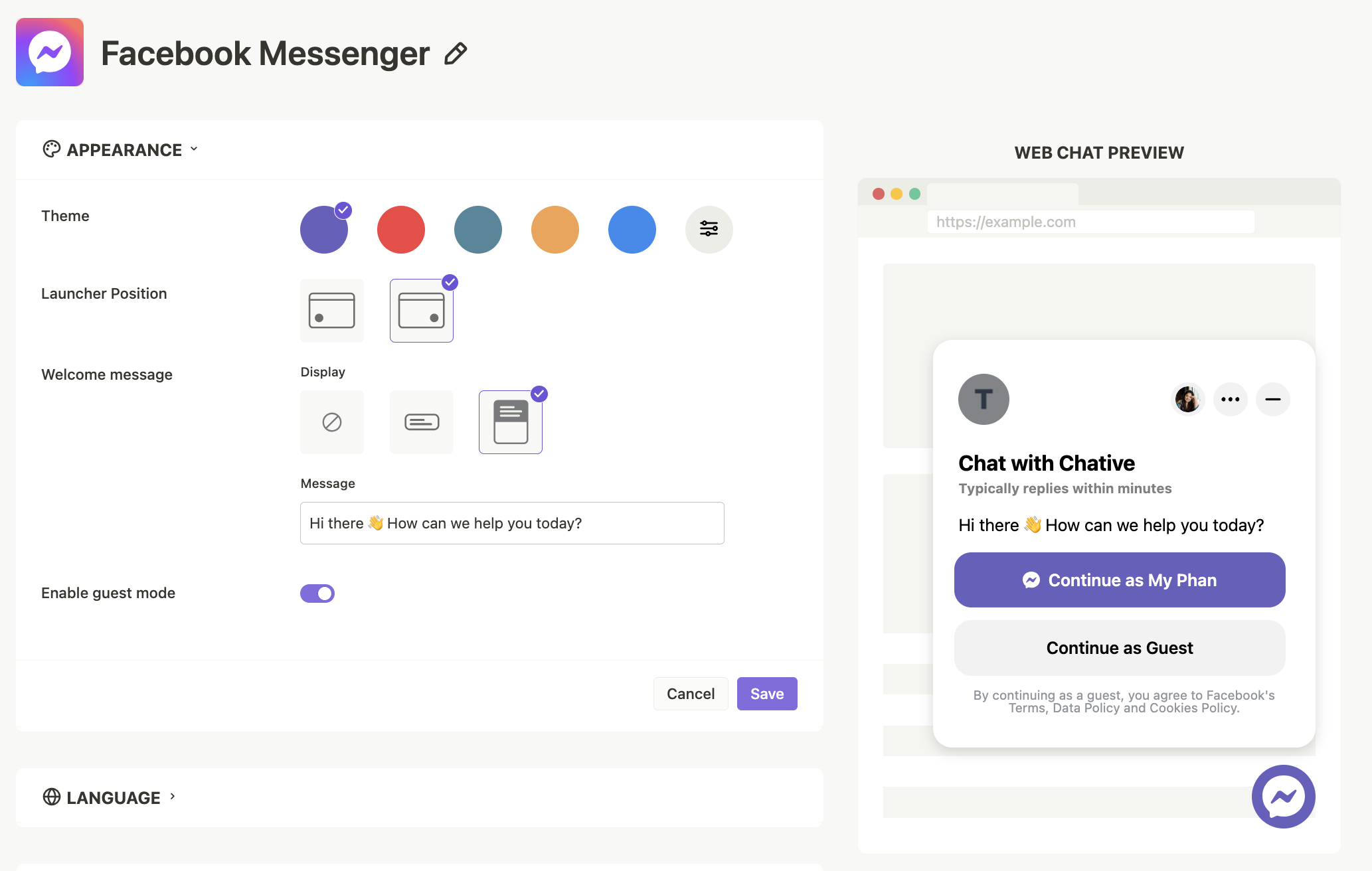 Customize Messenger chat plugin