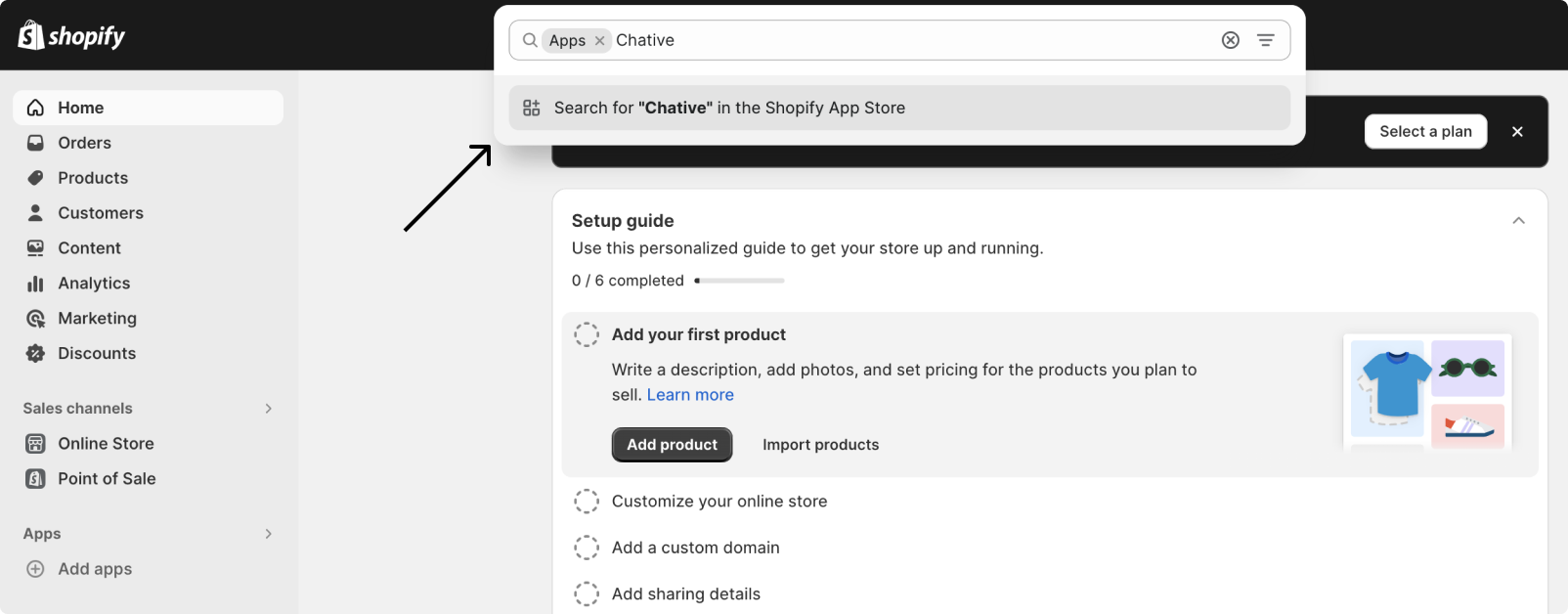 Search for Chative in the Shopify App Store