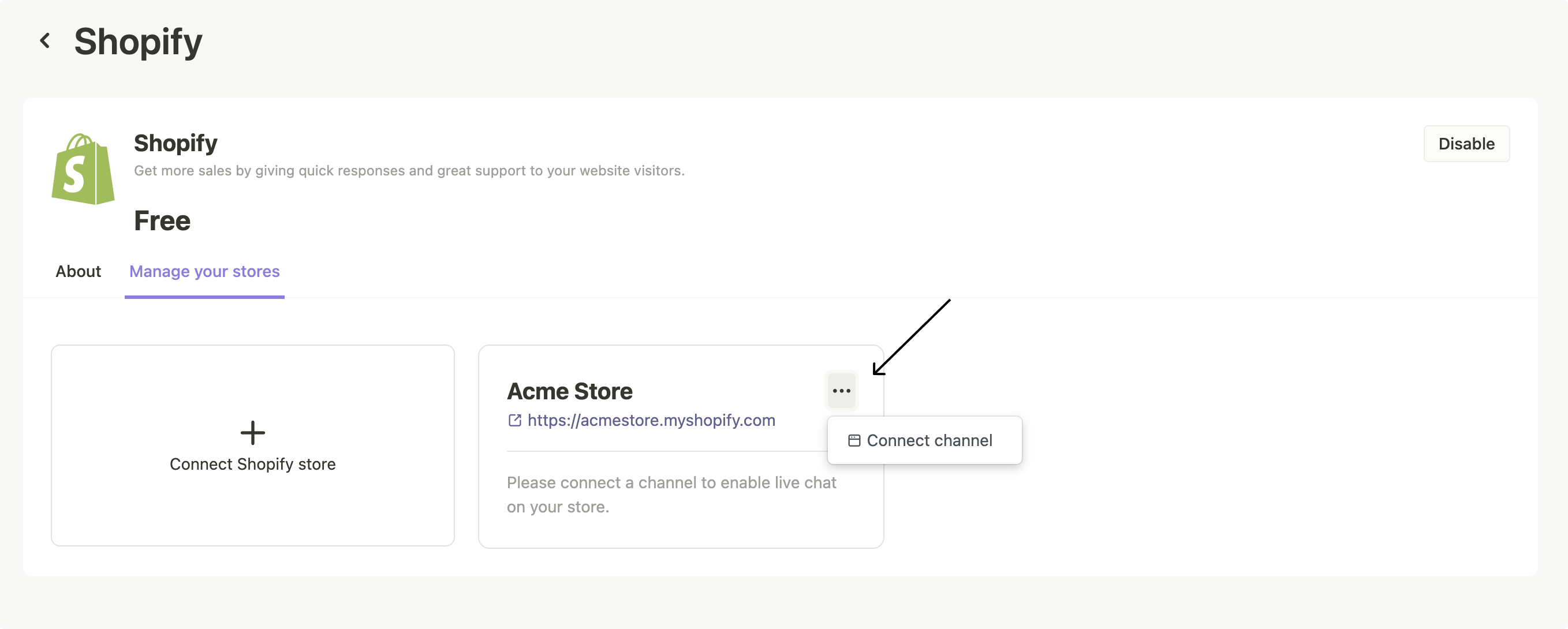 Connect Shopify store to channel