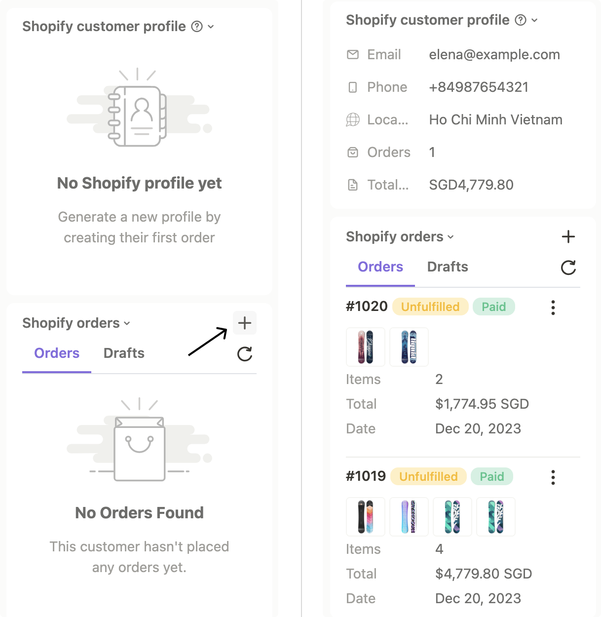 Shopify customer profile