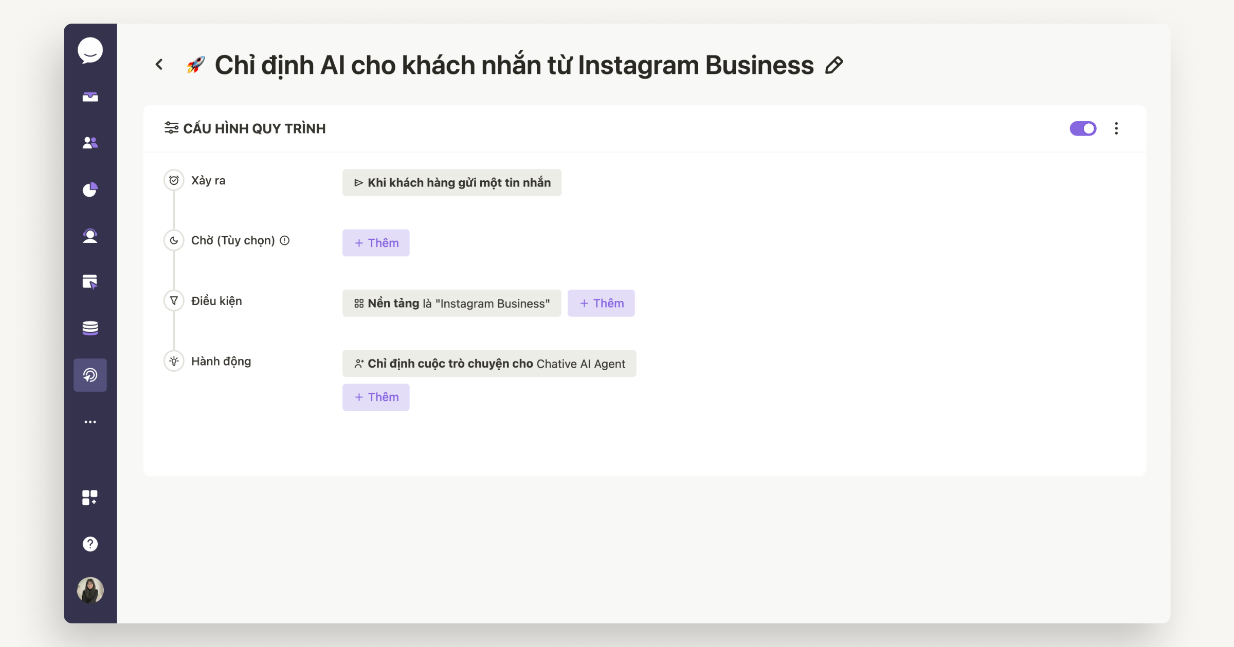 Chỉ định AI cho khách nhắn từ trang Instagram Business