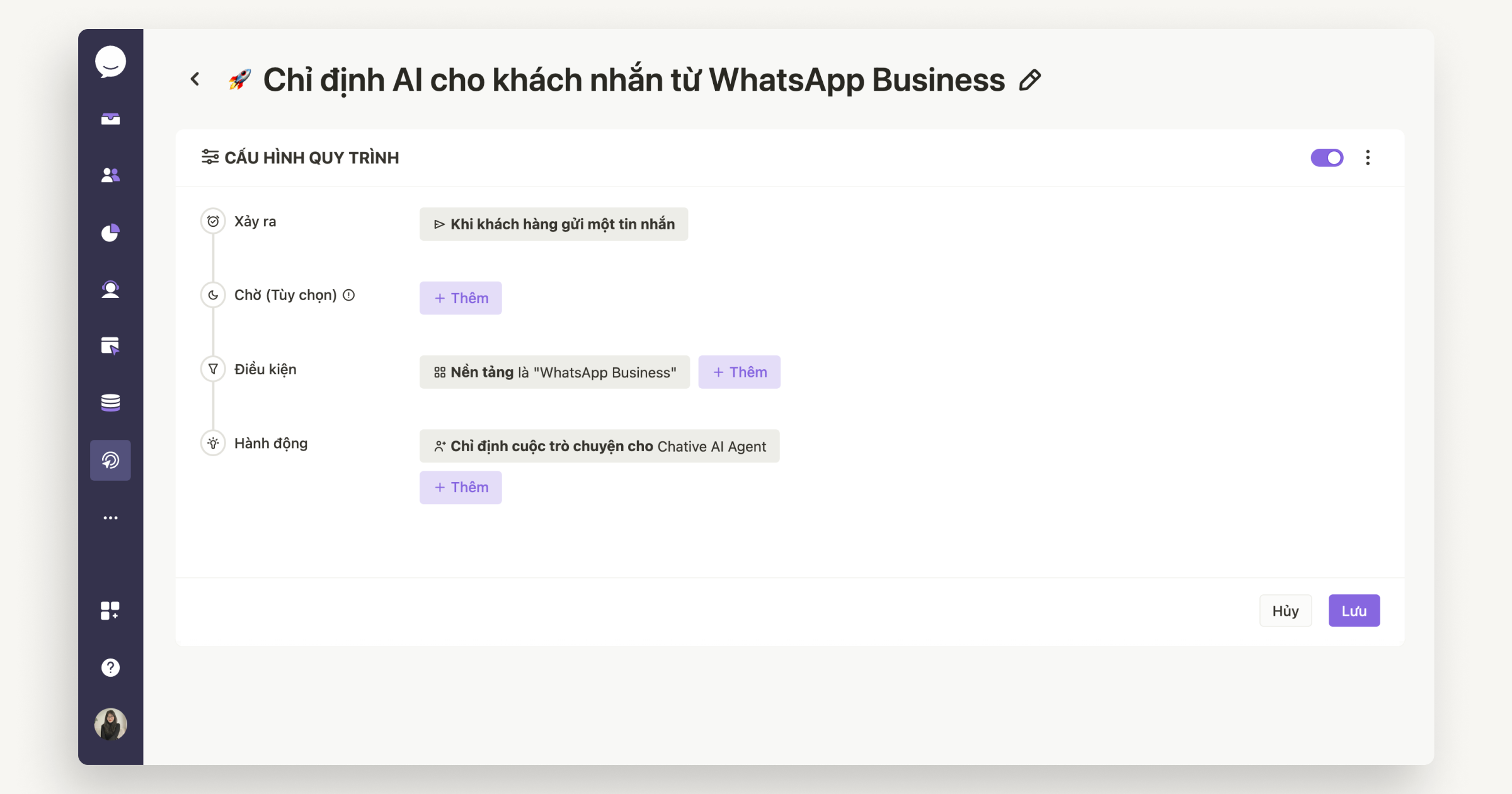 Chỉ định AI cho khách nhắn từ trang WhatsApp Business