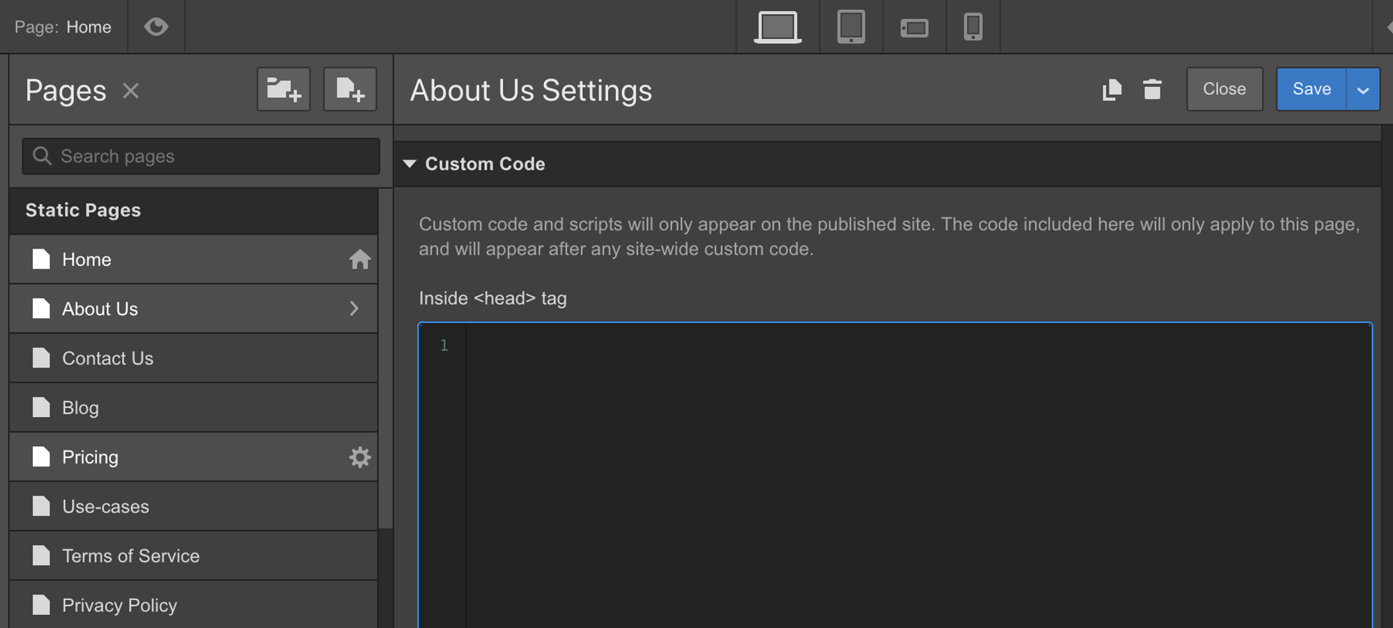 Mã tùy chỉnh trong Webflow