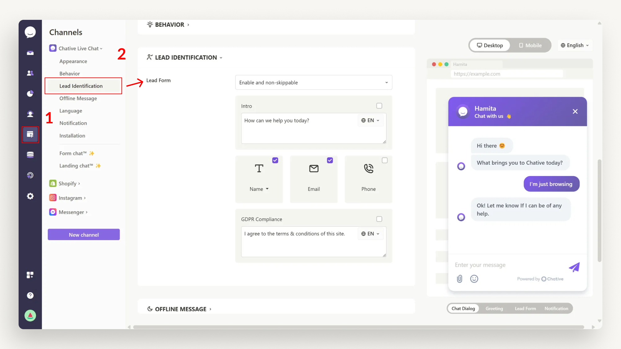Thiết lập ngôn ngữ Live Chat