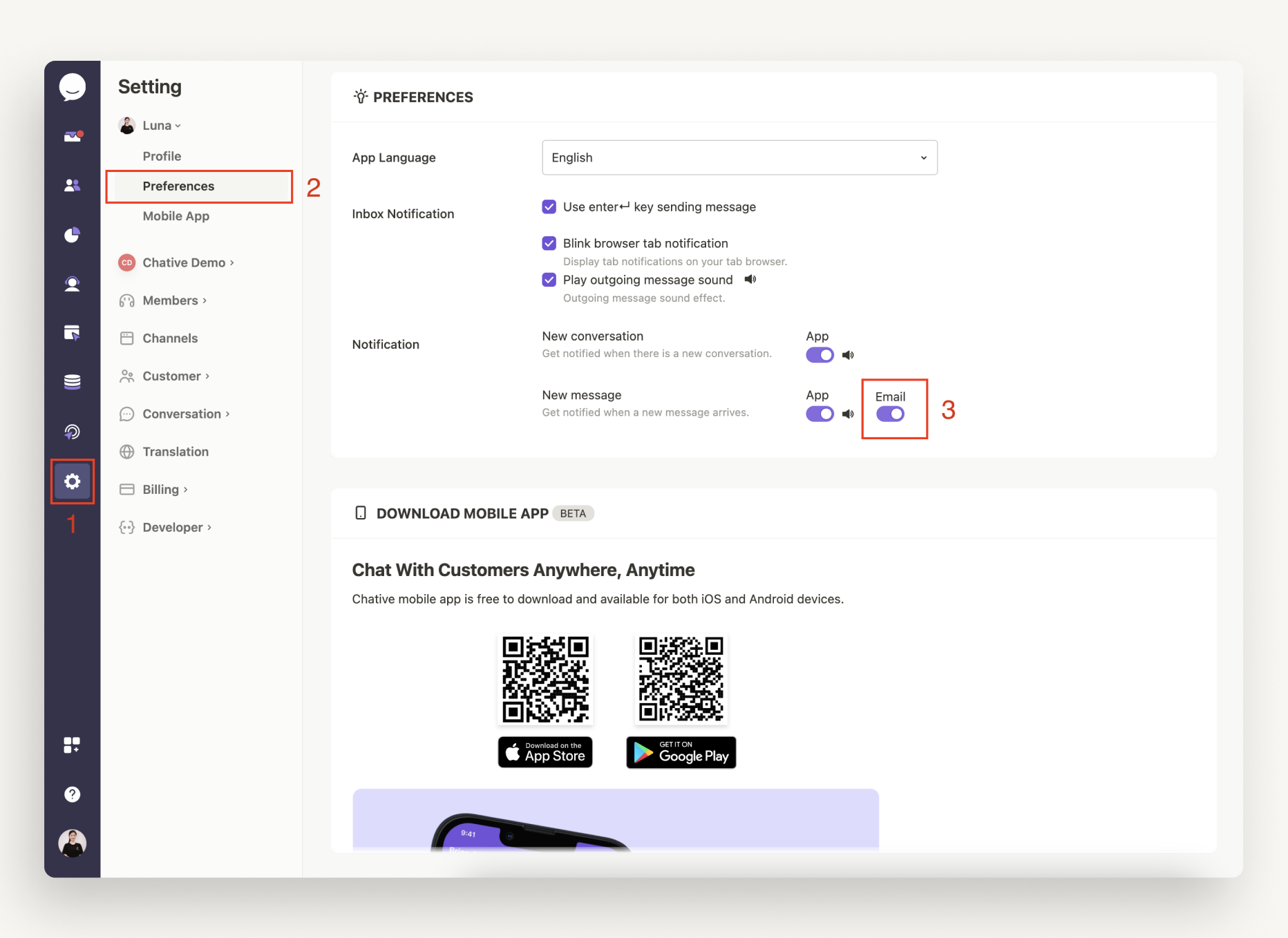 Cài đặt thông báo qua email