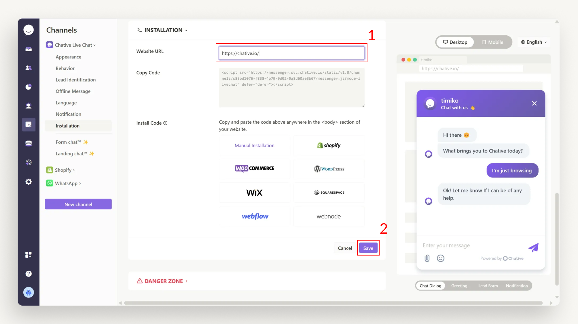 Nhập liên kết đến cửa hàng của bạn vào trường URL Website