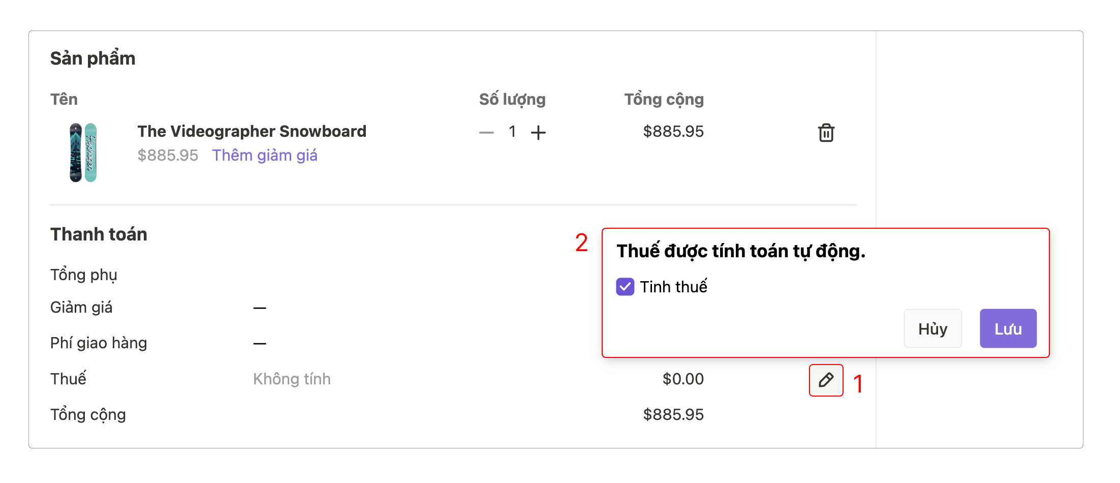 Thêm/ bỏ yêu cầu tính thuế