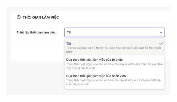 Thiết lập giờ làm việc