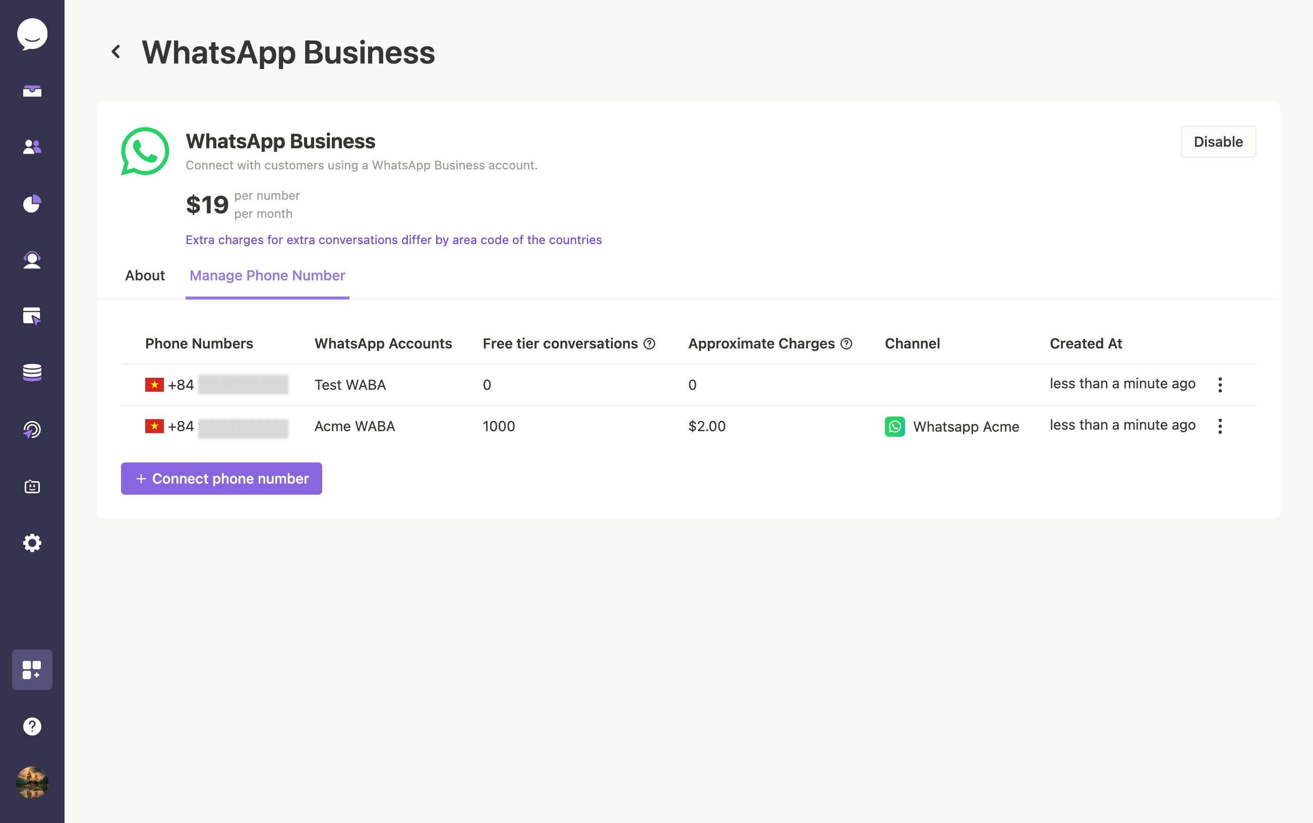 Quản lý số điện thoại WhatsApp Business